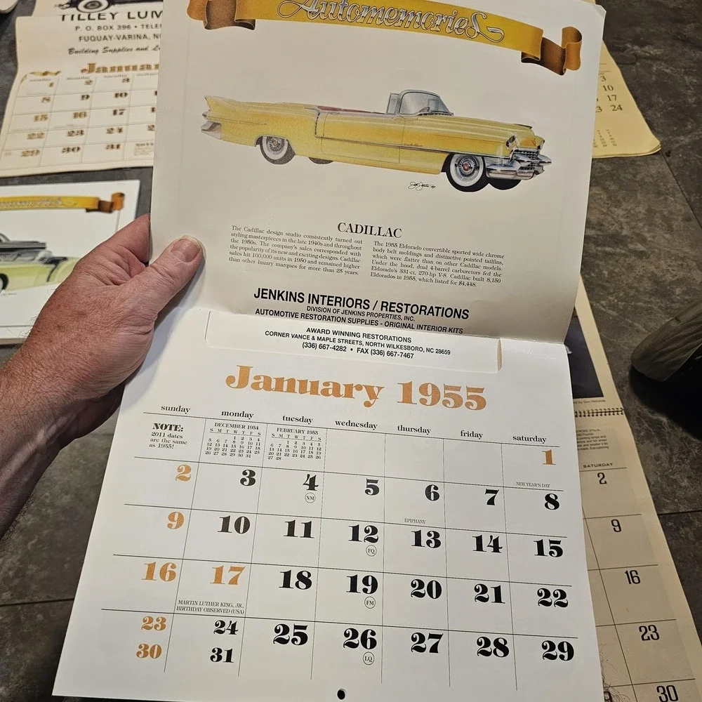 Automemories Vintage Car Calendars Lot Tilley Lumber Jenkins 1930s 1950s